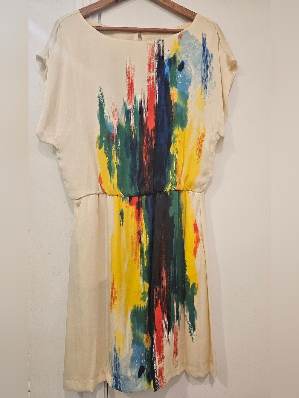 ECI New York Abstract Print Silk Blend Dress Artsy Statement Piece Size 8